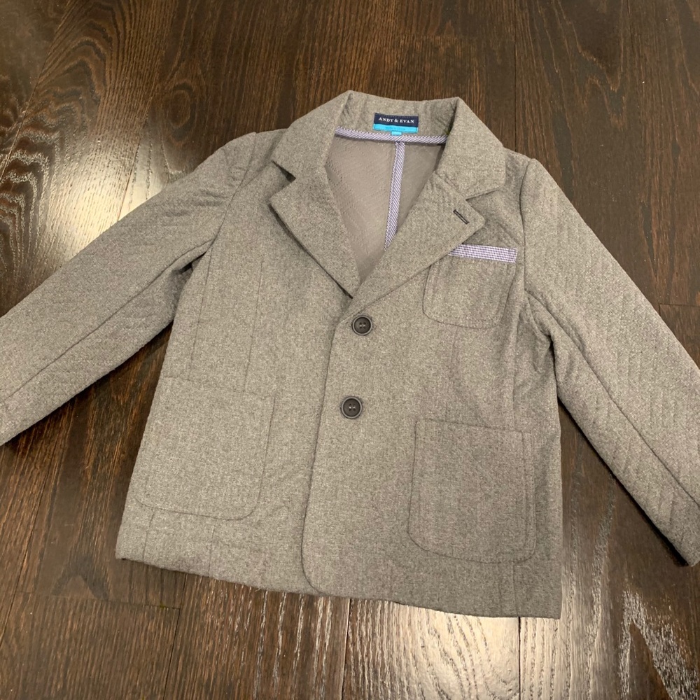 Andy and Evan grey blazer with elbow patches
